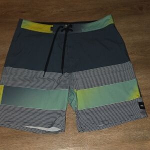 Vans Men's Teal, Black & Yellow Stripe Board Shorts